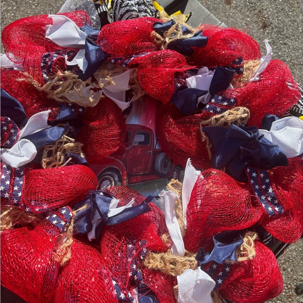 Yellow Lemon Mesh Wreath with Black Gingham Bows
